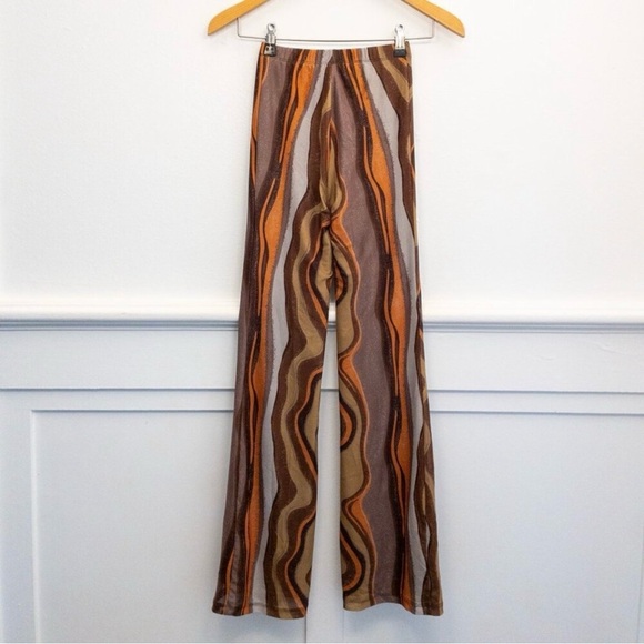 Motel Retro Swirl Print Mesh Flare Pants XXS 70s Style Festival Boho - Picture 5 of 5